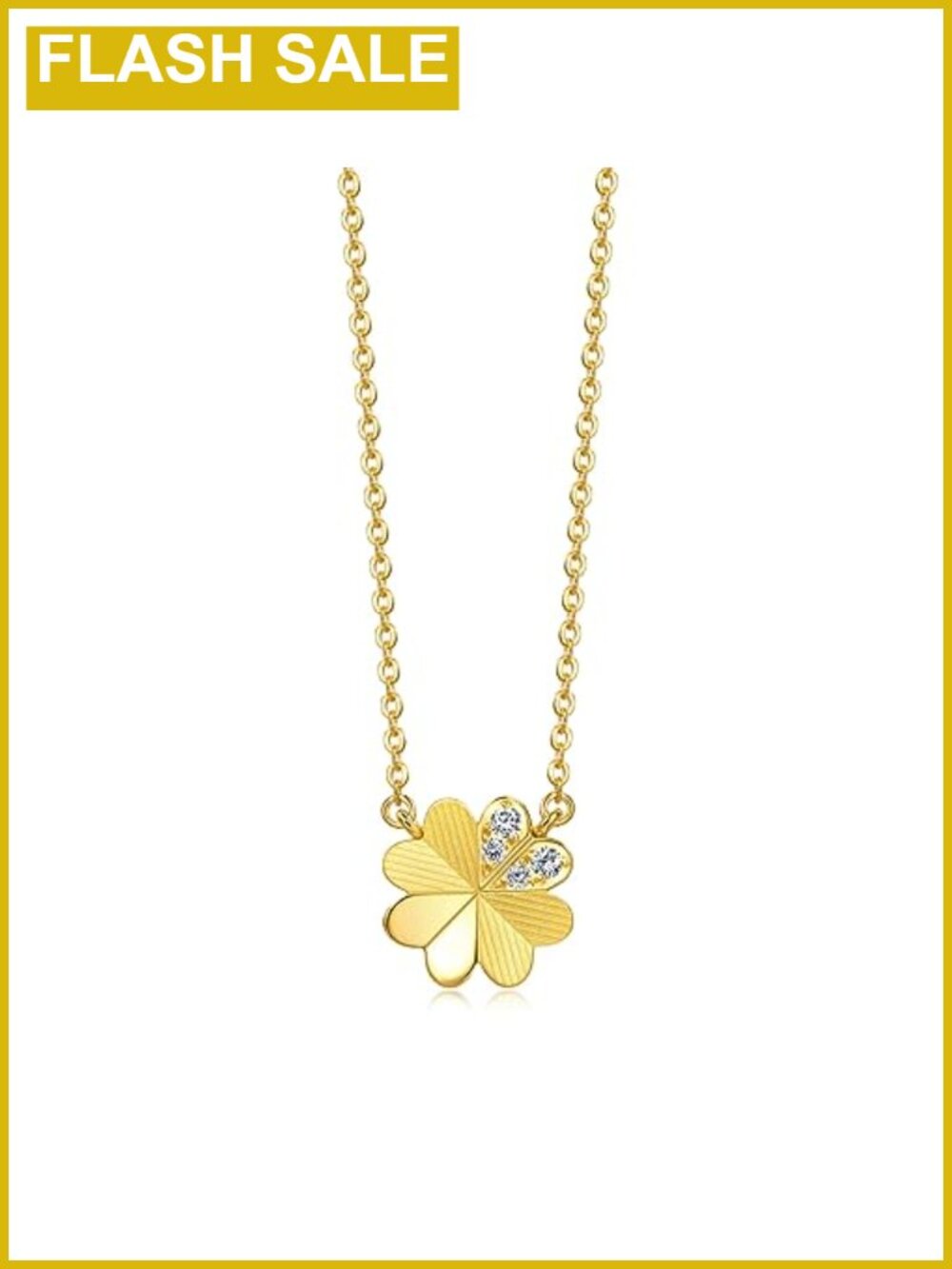 999 24K Gold Four-Leaf Clover Diamond Necklace 18.5"